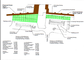 This plan for reconfiguration of the parking lots at the Fernandina Harbor Marina would have resulted in the loss of 37 parking spaces in order to create green space. The city commission approved the plan without the removal of the spaces in Parking Lot B, which still means a loss of 16 spaces. The matter will be reconsidered by the commission. Submitted photo