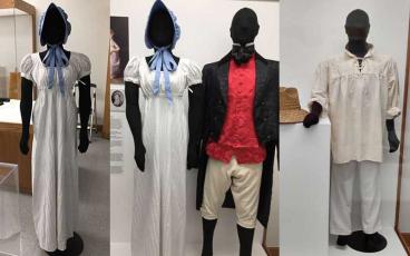 Pictured are replicas of how a middle-class couple and a slave might have dressed in the 1820s. Muslin had replaced the heavy brocade and silks fabrics of previous decades in favor of comfort and breathability. Some men felt the new fabric scandalous for women because it was too sheer and conformed too closely to the female figure. Twenty years later, the fashion trend would return to confining garments for women. Submitted photos