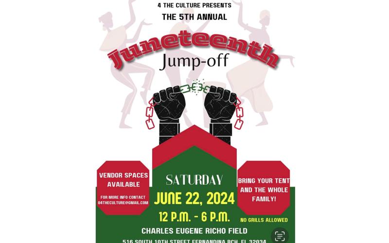 The fifth annual Juneteenth Jumpoff hosted by 4 The Culture will be held from noon to 6 p.m. Saturday at Peck Center Park and Charles Eugene Richo Field, 516 S. 10th St., in Fernandina Beach. Submitted